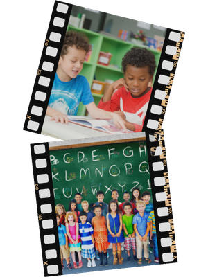 two separate pictures of your students in school